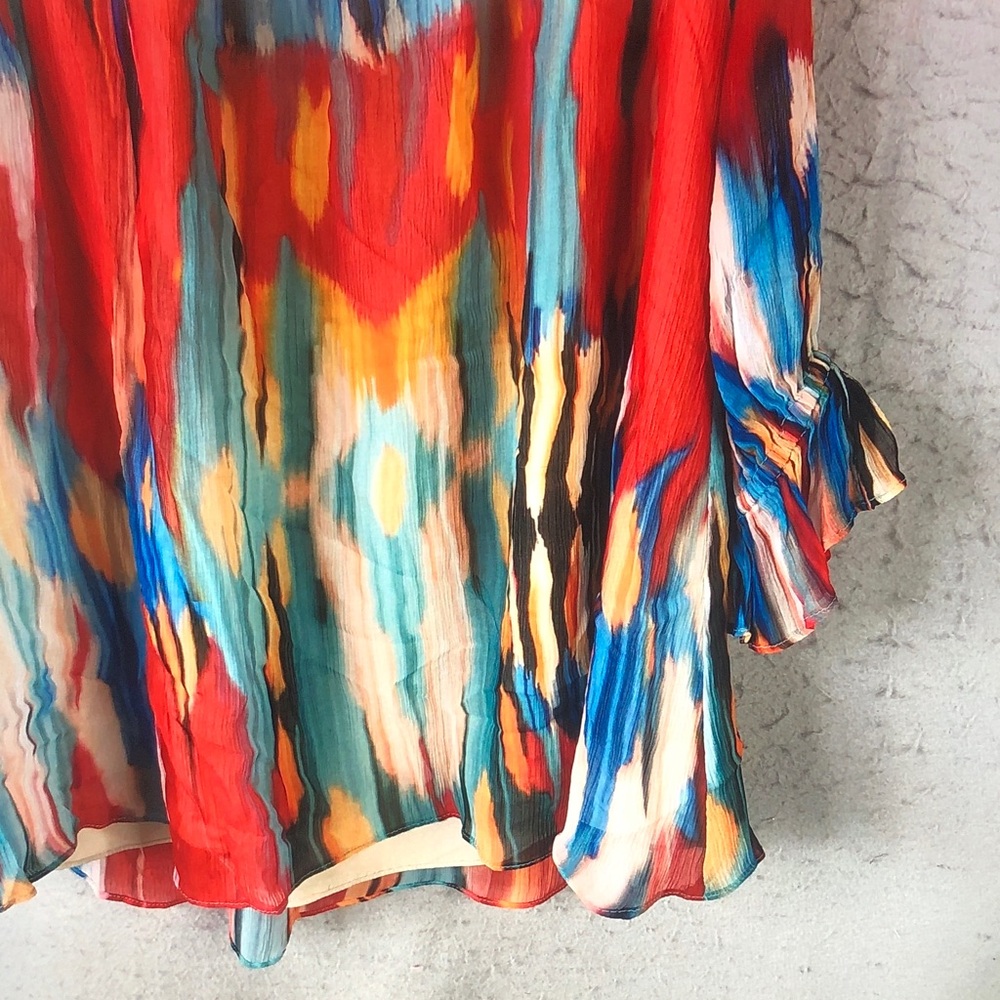 Vintage Collection Multicolor Ruffle-Neck Peasant Blouse Vibrant Abstract Print - Picture 10 of 11